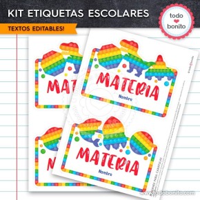 Pop it colores pastel: Kit imprimible etiquetas escolares