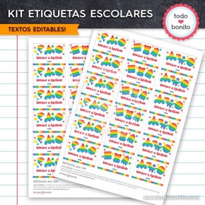 Pop it colores pastel: Kit imprimible etiquetas escolares