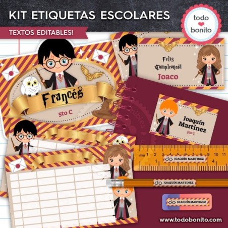 Harry Potter: Kit imprimible etiquetas escolares