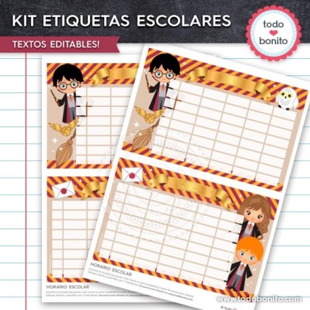 Harry Potter: Kit imprimible etiquetas escolares