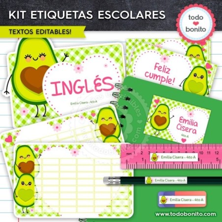 Paltas: Kit imprimible etiquetas escolares