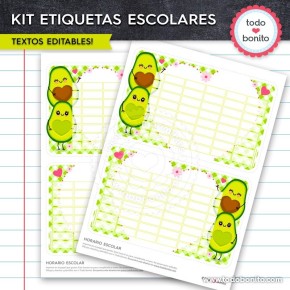 Paltas: Kit imprimible etiquetas escolares