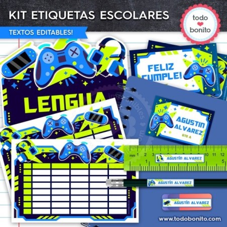 Gamer: Kit imprimible etiquetas escolares