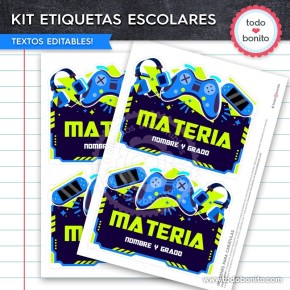 Gamer: Kit imprimible etiquetas escolares