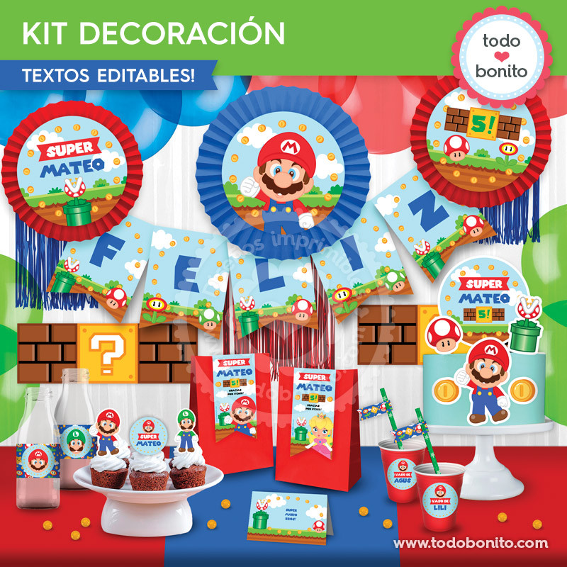 Super Mario Bros: kit imprimible decoración de fiesta