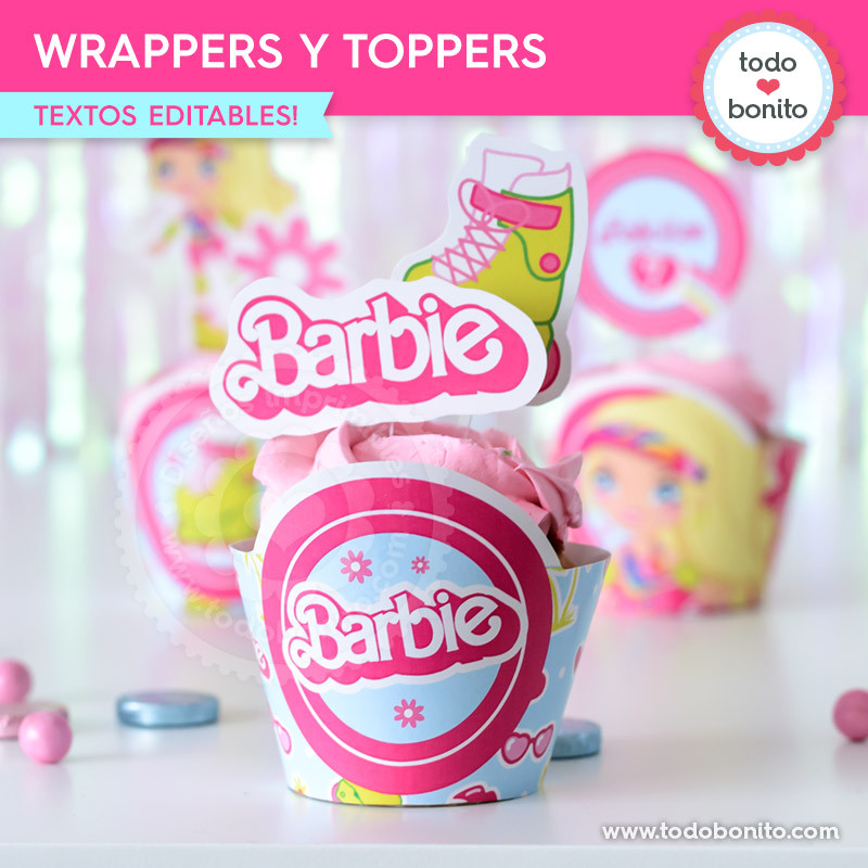 Barbie rollers wrappers y toppers cupcakes