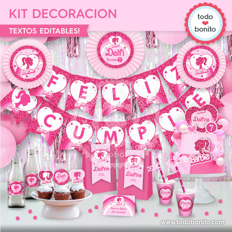 Barbie glitter: kit imprimible decoración de fiesta