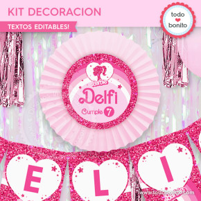 Kit de decoración para Cumpleaños Barbie Glitter personalizado en Español :  : Productos Handmade