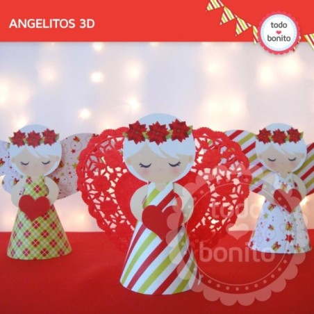 Navidad verde y rojo: angelitos 3D