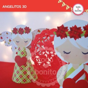 Navidad verde y rojo: angelitos 3D