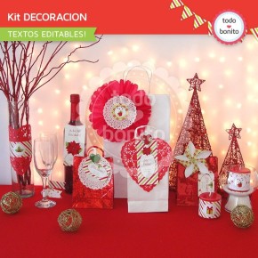 Navidad verde y rojo: kit decoración imprimible
