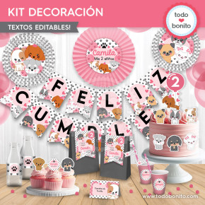 Perritos rosa: kit imprimible decoración de fiesta