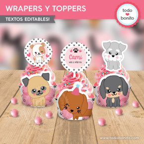 Perritos rosa: wrappers y toppers cupcakes