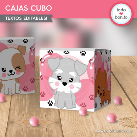 Perritos rosa: cajas cubo