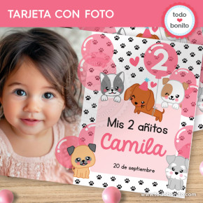 Perritos rosa: tarjeta con...