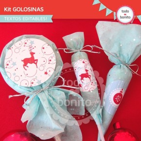 Navidad aqua y rojo: kit etiquetas de golosinas