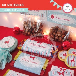 Navidad aqua y rojo: kit etiquetas de golosinas
