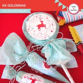 Navidad aqua y rojo: kit etiquetas de golosinas