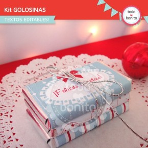 Navidad aqua y rojo: kit etiquetas de golosinas