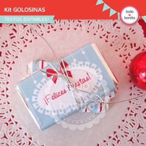 Navidad aqua y rojo: kit etiquetas de golosinas
