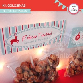 Navidad aqua y rojo: kit etiquetas de golosinas
