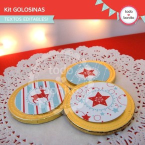 Navidad aqua y rojo: kit etiquetas de golosinas