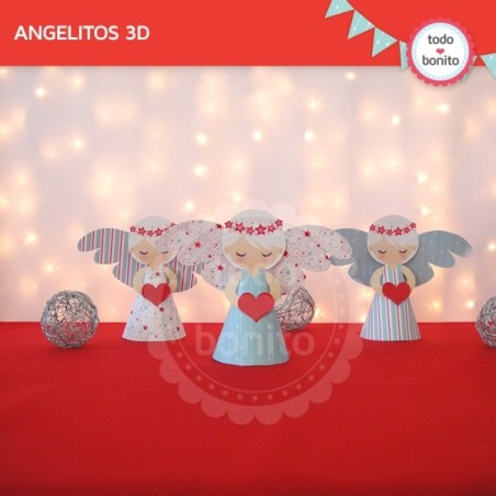 Navidad aqua y rojo: angelitos 3D