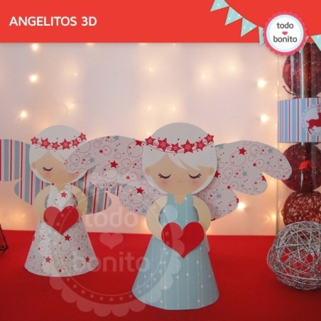 Navidad aqua y rojo: angelitos 3D
