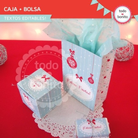 Navidad aqua y rojo: bolsa y cajita