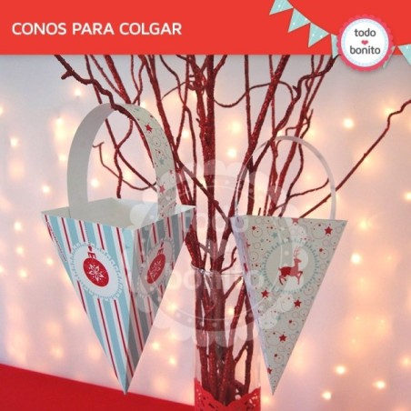 Navidad aqua y rojo: caja cono