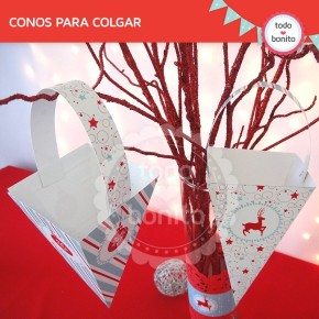 Navidad aqua y rojo: caja cono