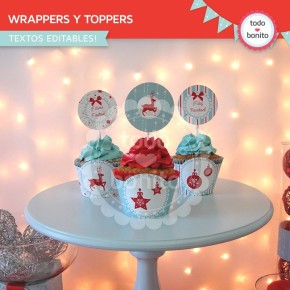 Navidad aqua y rojo: wrappers y toppers