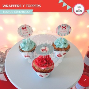 Navidad aqua y rojo: wrappers y toppers