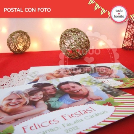 Navidad verde y rojo: postal con foto