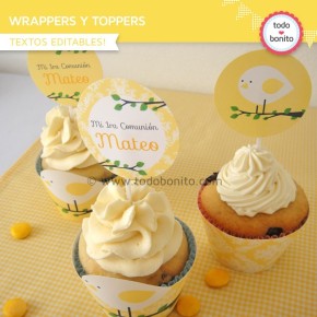 Pajarito amarillo: wrappers y toppers
