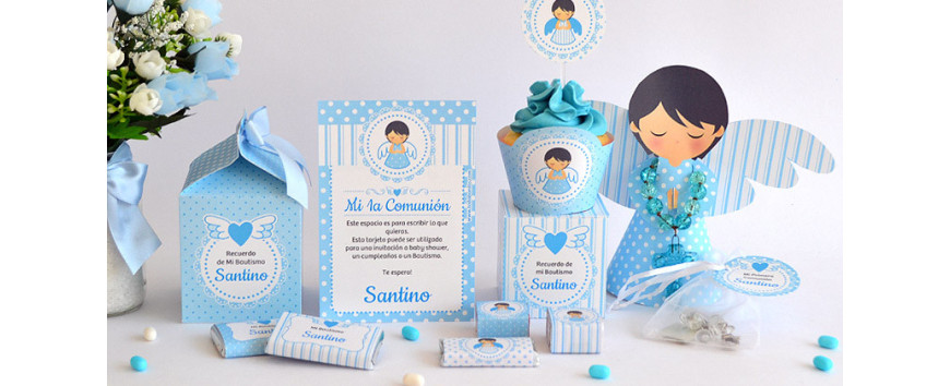Kits imprimibles primera comunión alitas celeste
