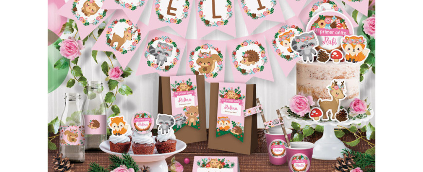 Kits imprimibles animales del bosque rosa