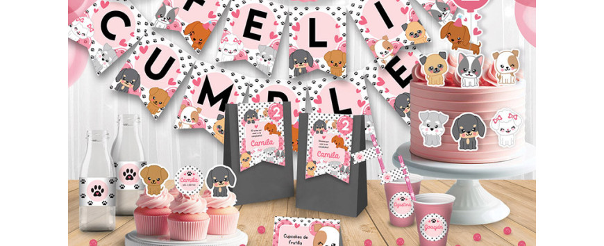Kits imprimibles de perritos en rosa
