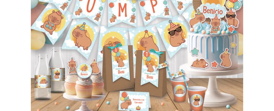 Kits imprimibles de Capibaras en celeste: tiernos y únicos